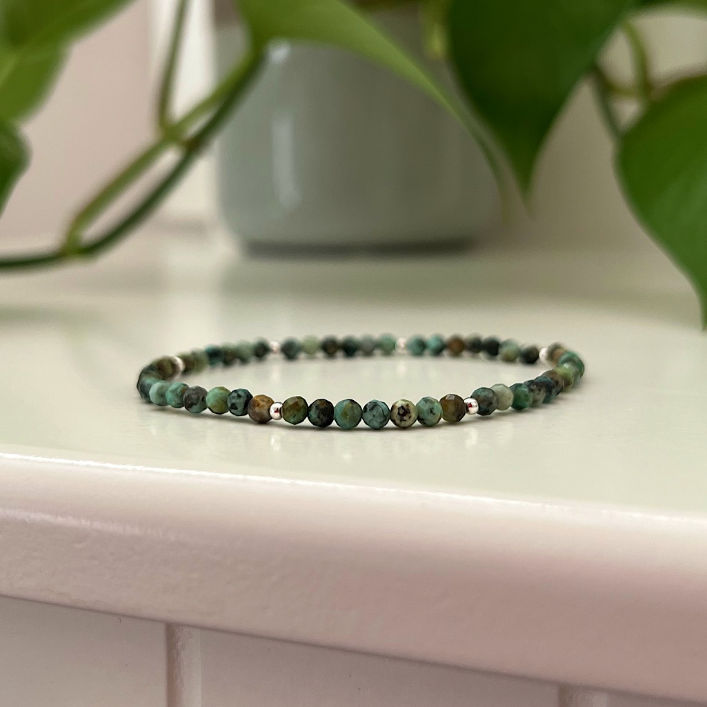 Handmade African Turquoise & 925 Sterling Silver Layering Bracelet